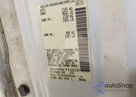 2016 Nissan Maxima 3.5 Sl из США, поврежденный, VIN 1N4AA6AP5GC412610